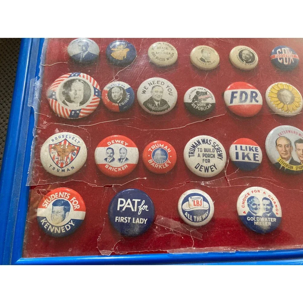 Vintage Lot President Political Campaign Pin Buttons 38 Framed Reproduction 1972 - Picture 6 of 6